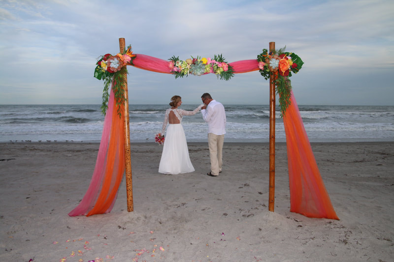 beach wedding decorations, cocoa beach weddings, elope cocoa beach, cocoa beach florist, surfside wedding chapel, cocoa beach officiant, Florida beach weddings, 